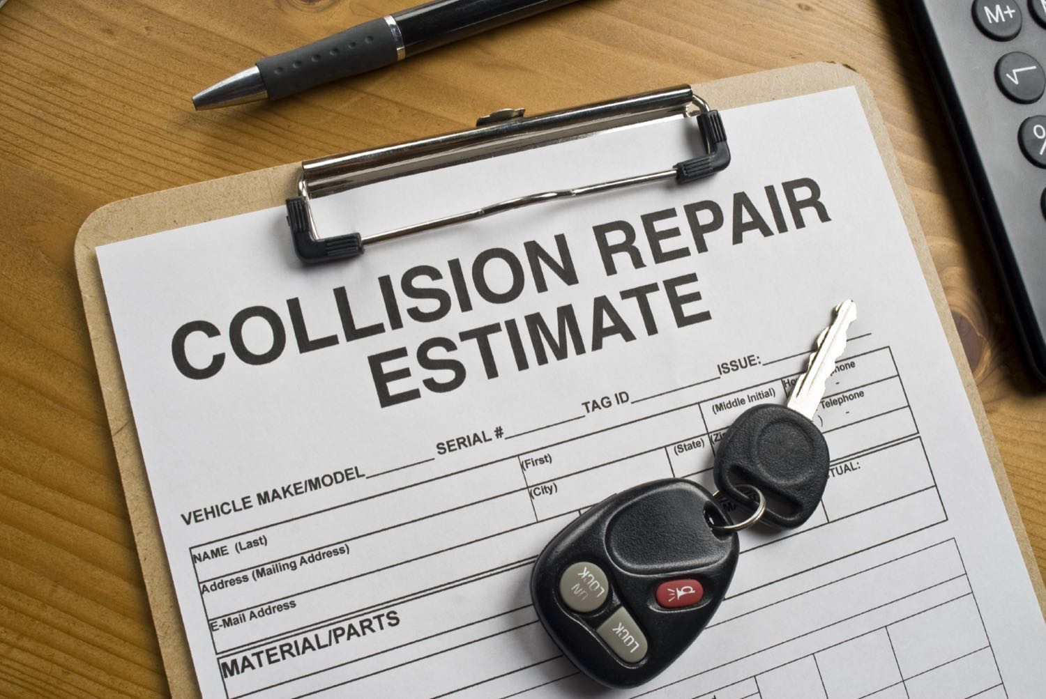 Collision repair estimate form with car keys